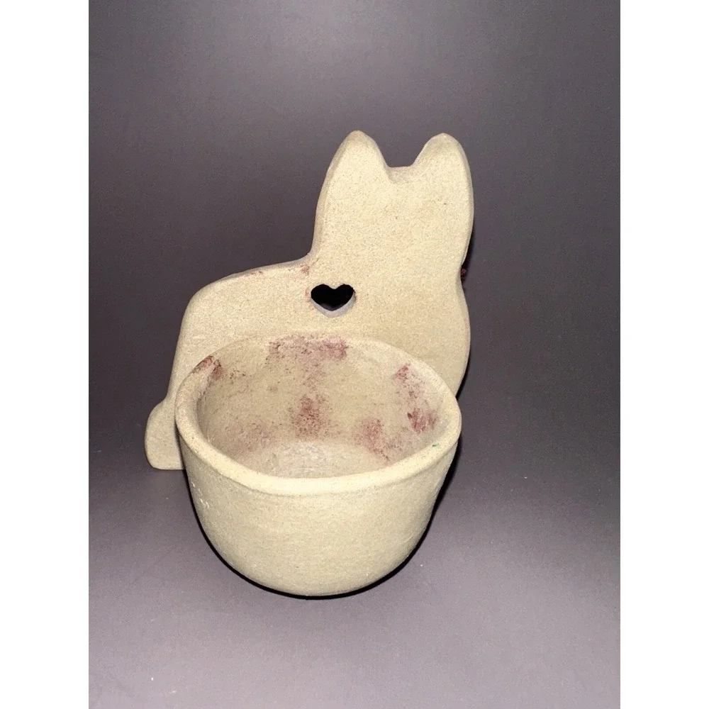 Vintage Olympic Pottery Cat Candle Tea light Holder Feline Kitten Cut Out Heart